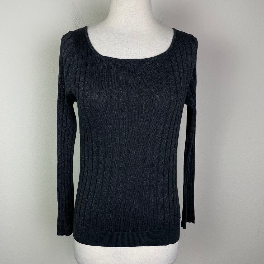 Vintage Y2K Black Sparkle Belldini Sild Blend Ribbed Sweater Top Medium - Picture 2 of 8